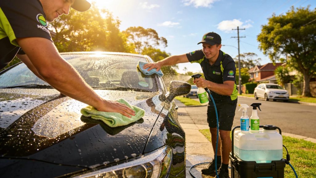 A photo of the Glitz Crew cleaning a car